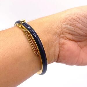 VTG Blue Acrylic Bangle Bracelet With Safety Chain
